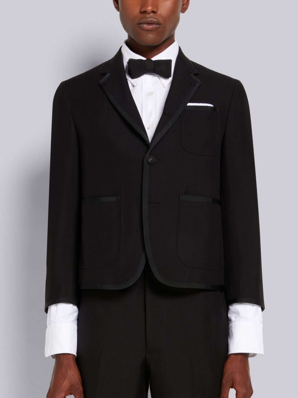 Thom Browne 3-Ply Wool Mohair Tipping Shrunken Patch Pocket Men Coats Black | QBD15P05575