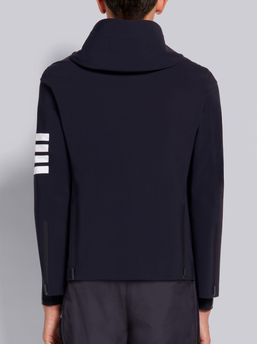 Thom Browne 4-Bar Stripe Hooded Compression Sport Men Jackets Navy | LZL86P25190