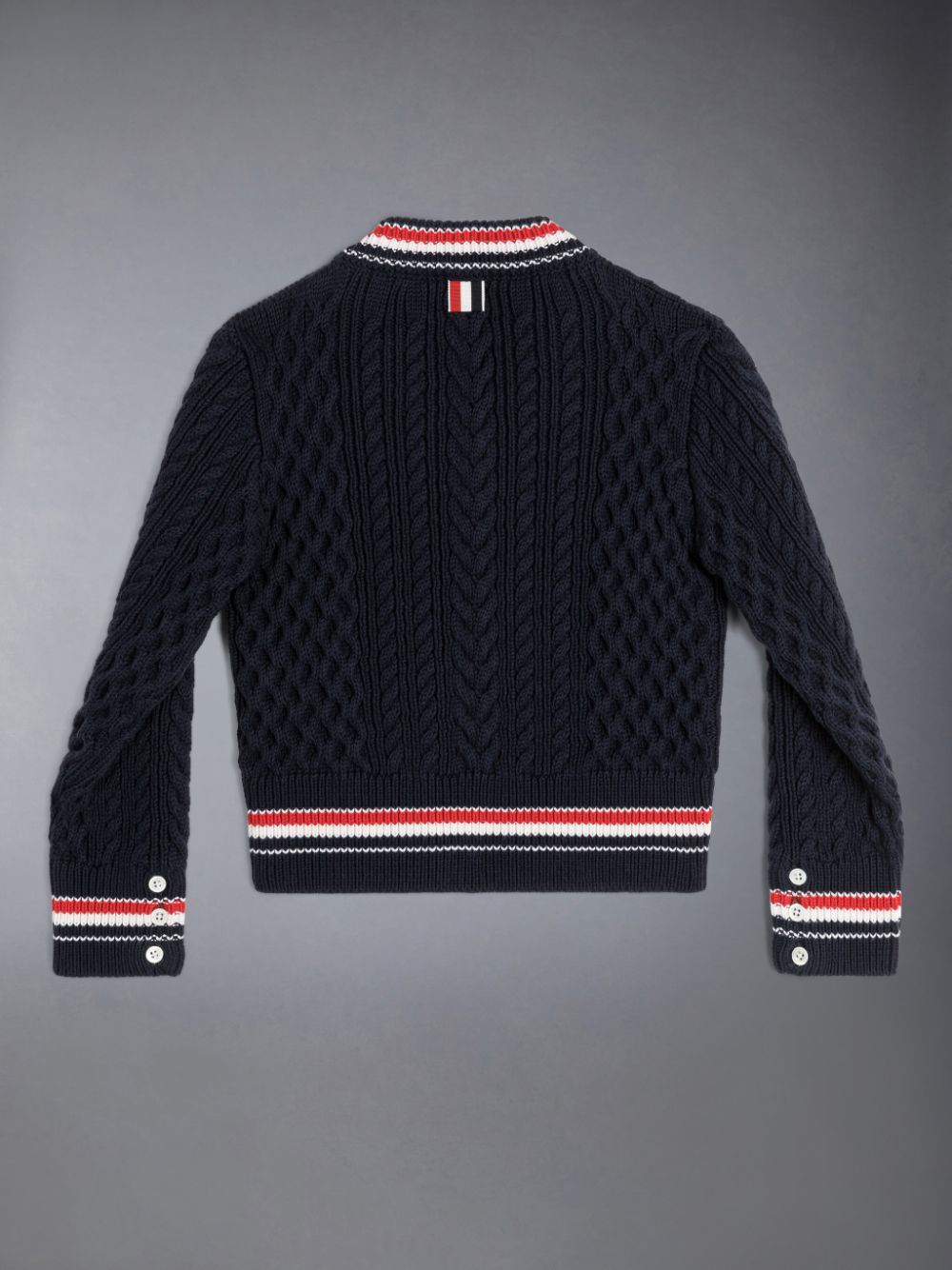 Thom Browne ARAN CABLE CRICKET STRIPE V-NECK Boys's Pullover Blue | PVE43B56579