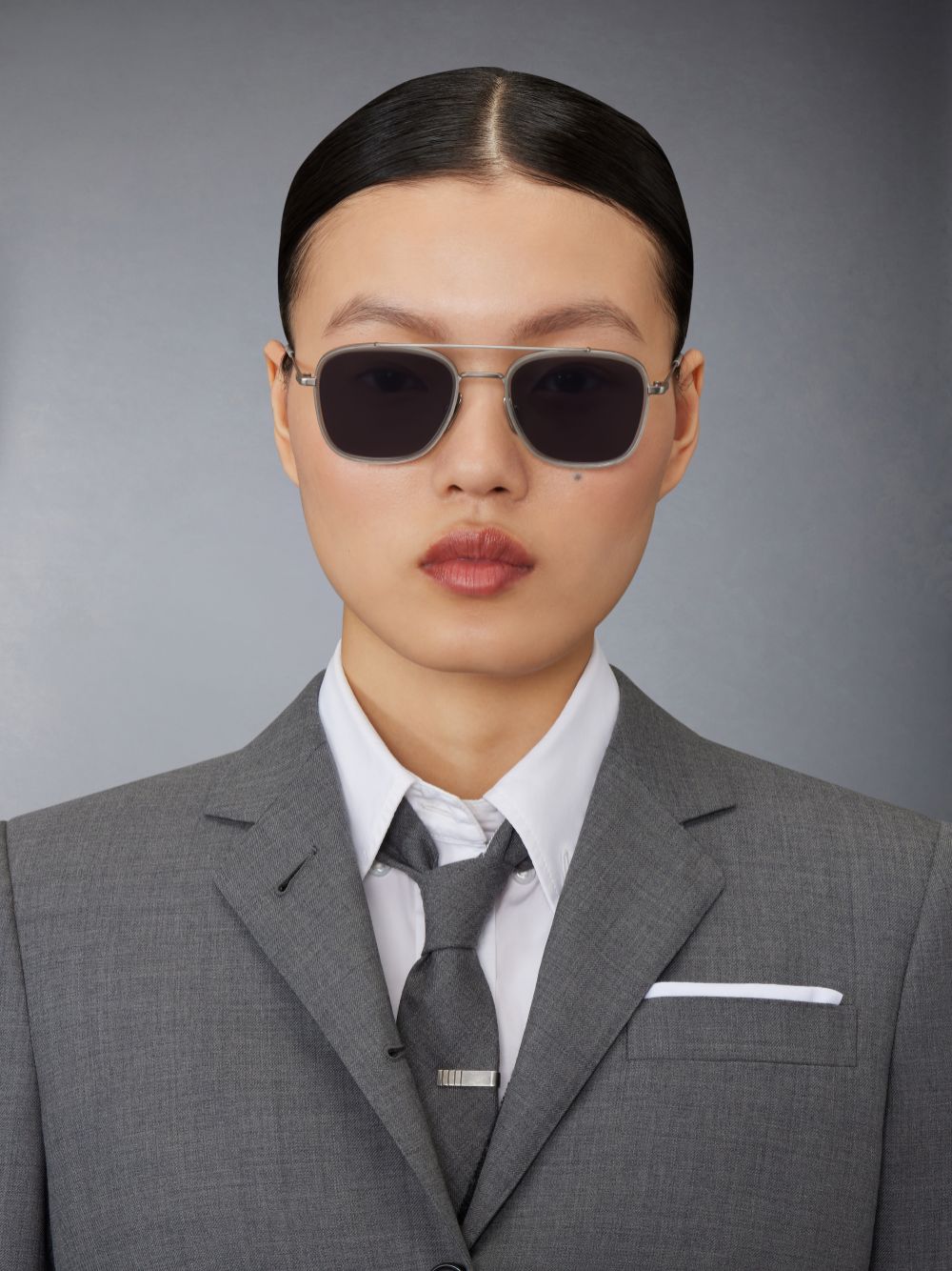 Thom Browne Acetate And Titanium Rectangular Aviator Women Sunglasses Grey | OTJ68Q36397