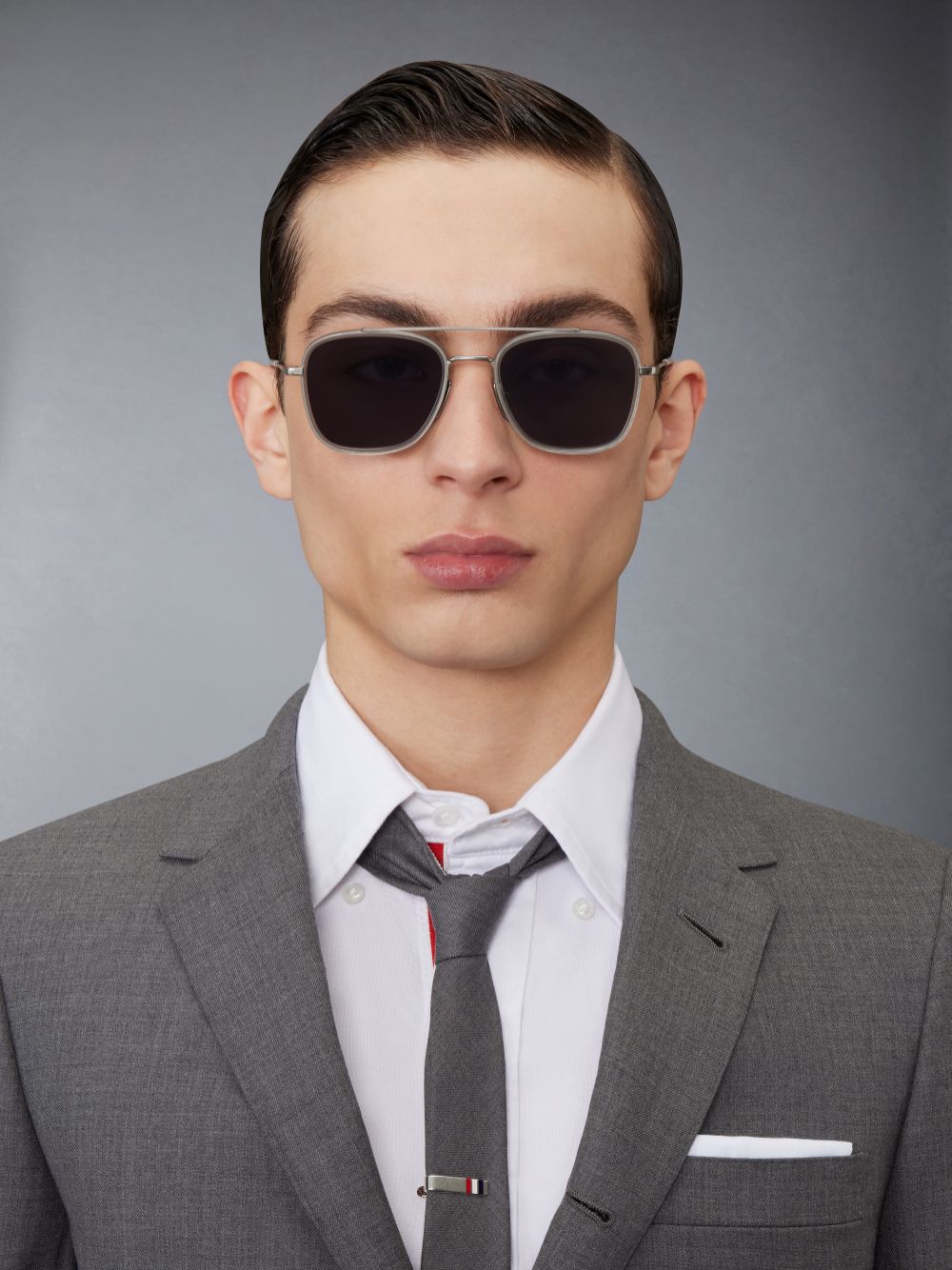 Thom Browne Acetate And Titanium Rectangular Aviator Women Sunglasses Grey | OTJ68Q36397