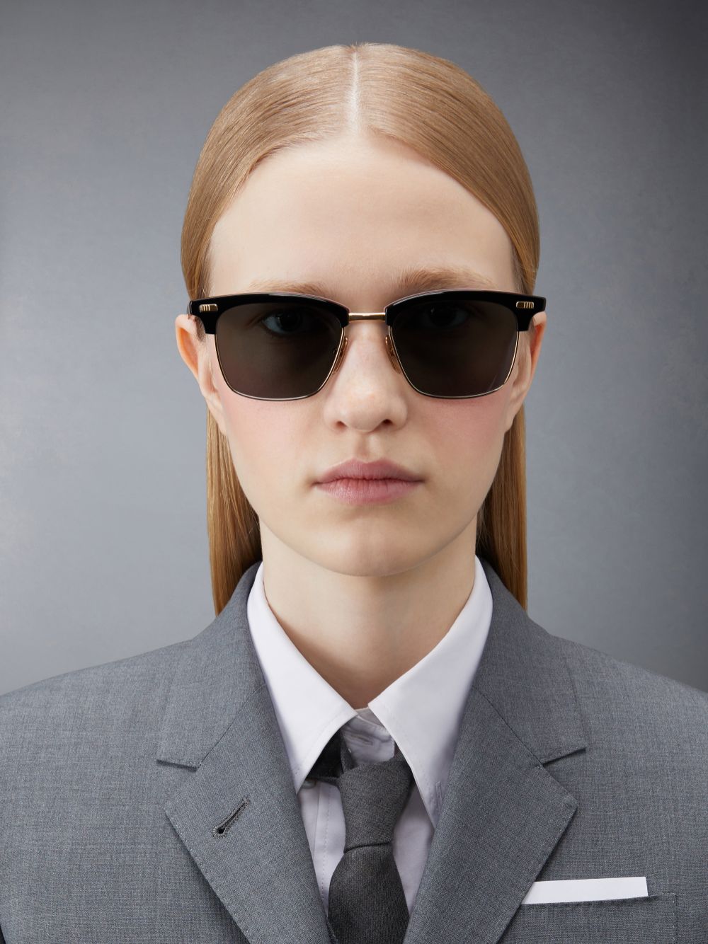 Thom Browne Acetate And Titanium Rectangular Women Sunglasses Black | NWI95X87387