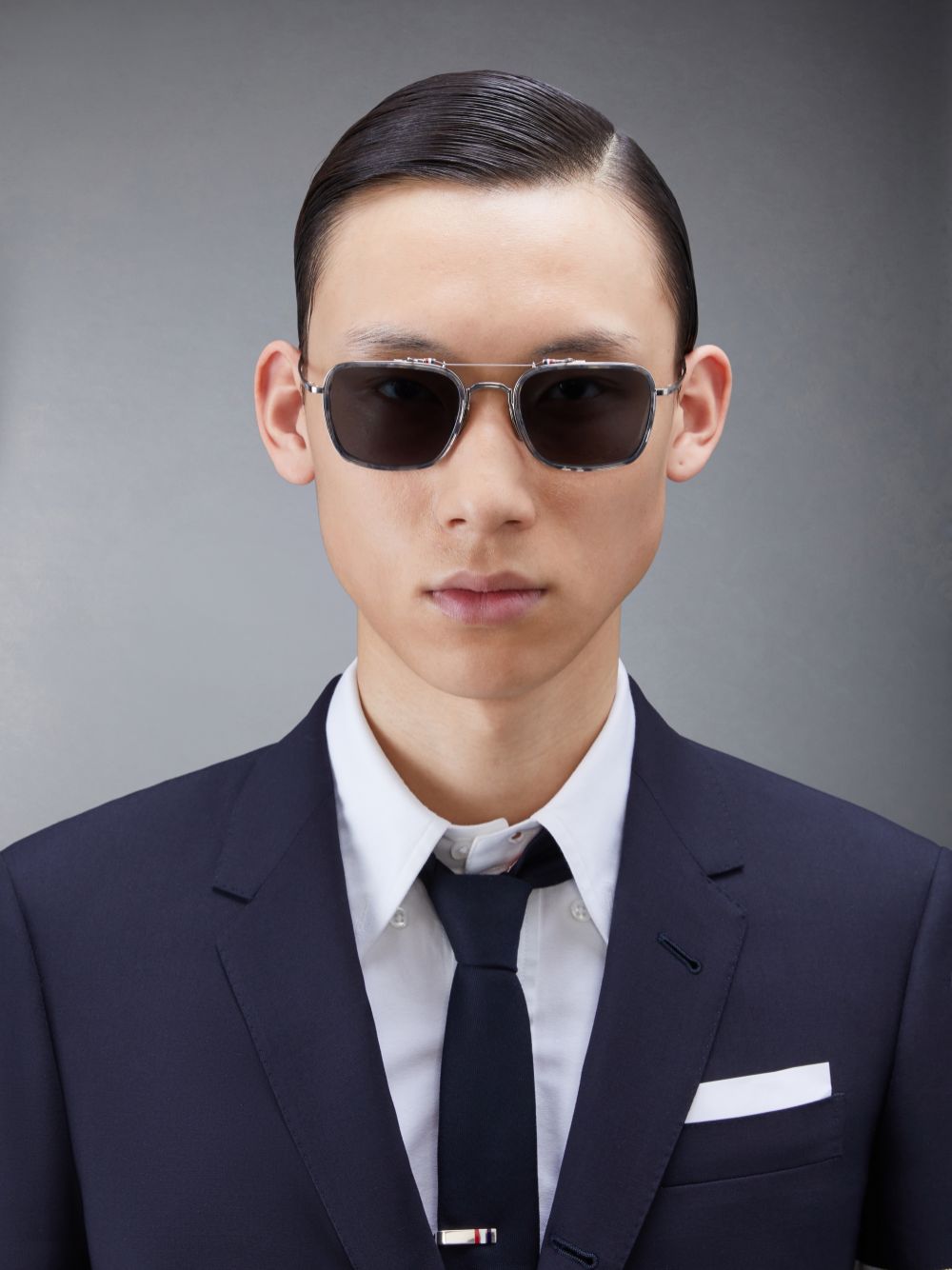 Thom Browne Acetate And Titanium Rectangular Aviator Men Sunglasses Grey | SLD27U23539