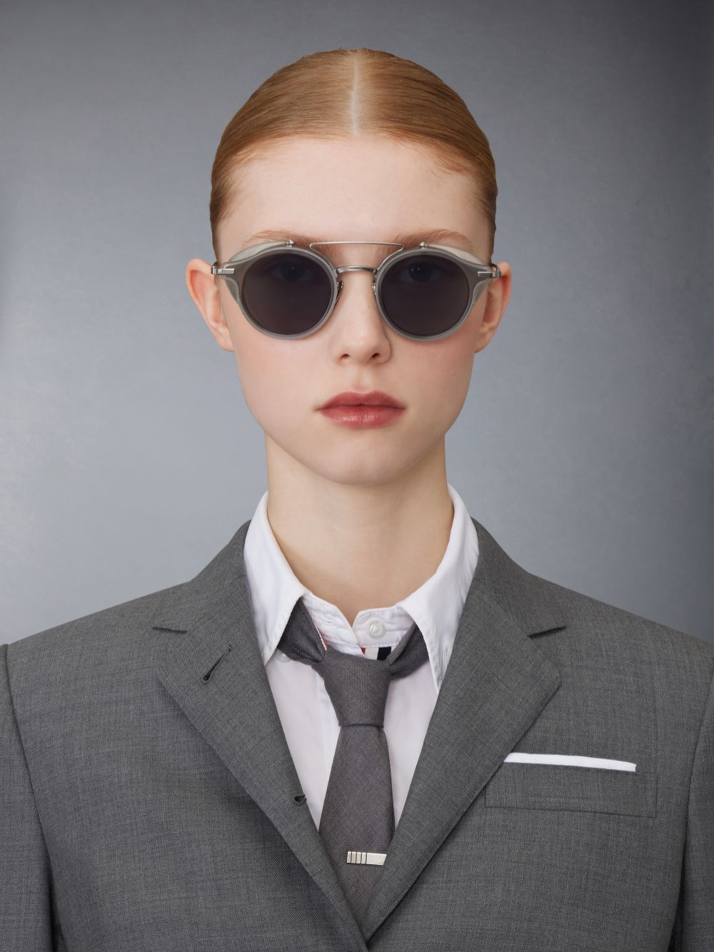 Thom Browne Acetate And Titanium Round W/ Side Shields Women Sunglasses Grey | VTD49R88077