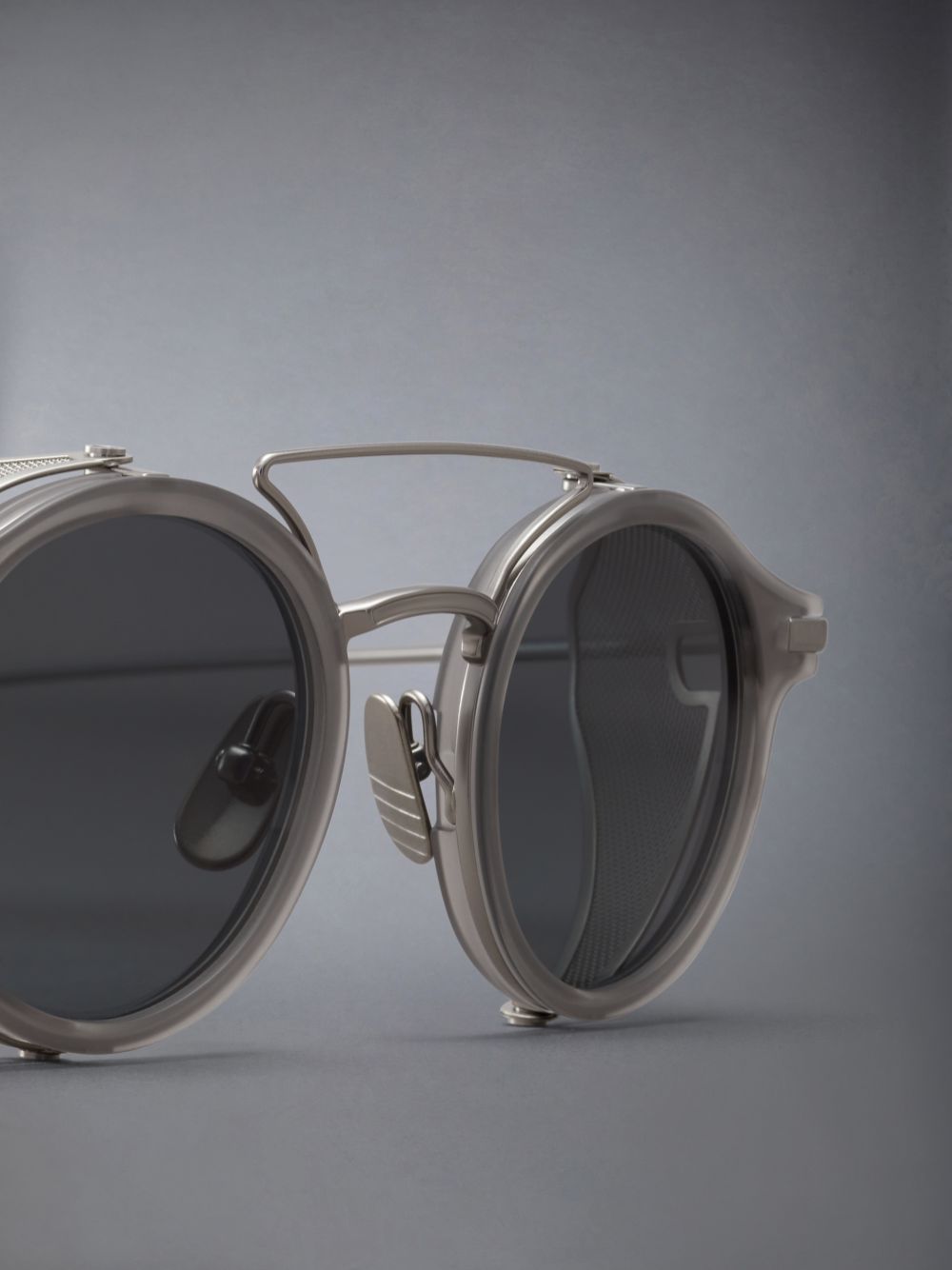 Thom Browne Acetate And Titanium Round W/ Side Shields Women Sunglasses Grey | VTD49R88077