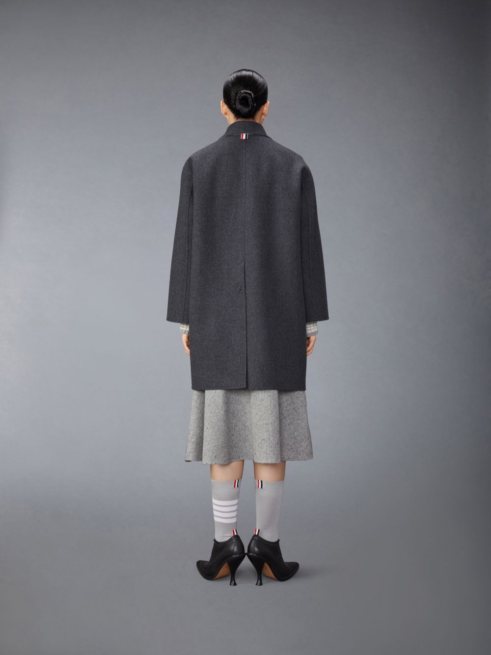 Thom Browne Bal Collar With Detachable Collar in Double Face Melton Solid Women Coats Grey | XGF13H06440