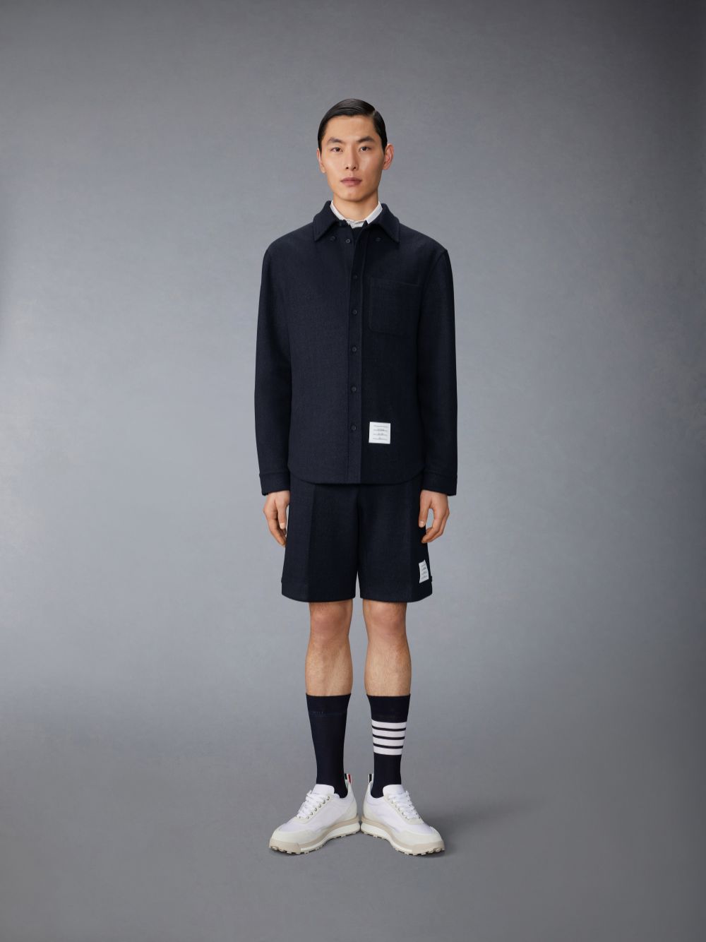 Thom Browne Boiled Cotton Wool Herringbone Oversized Men Shirts Blue | QLO08O51836