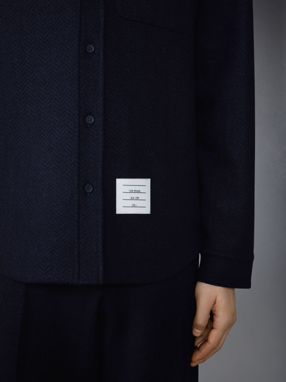 Thom Browne Boiled Cotton Wool Herringbone Oversized Men Shirts Blue | QLO08O51836