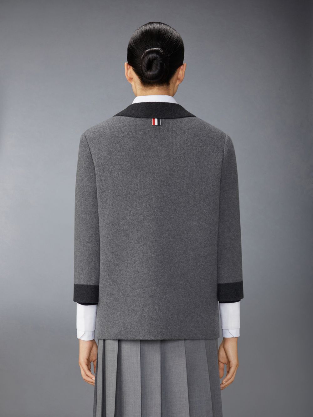 Thom Browne Boiled Merino Wool Double Face Stitch Women Cardigan Grey | PHU13N14784