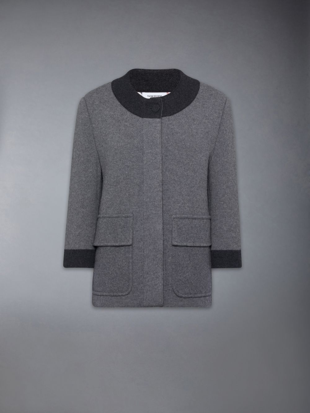 Thom Browne Boiled Merino Wool Double Face Stitch Women Cardigan Grey | PHU13N14784