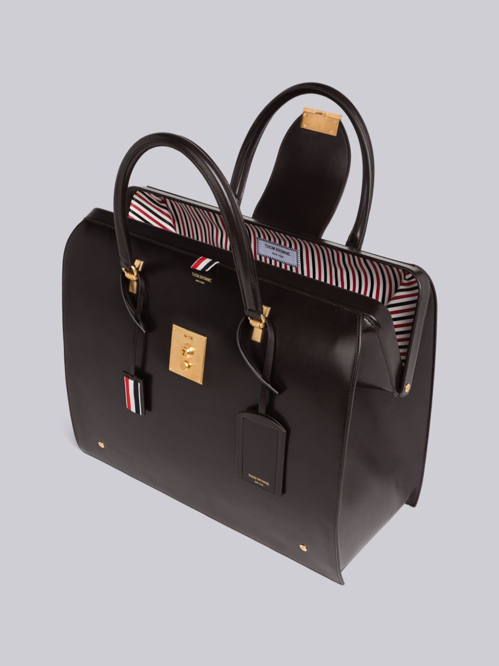 Thom Browne Box Calf Leather Mr. Women Duffle Bags Brown | NVA53K48209