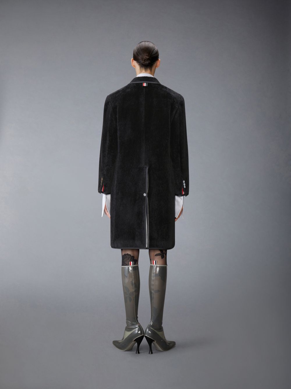 Thom Browne Brushed Alpaca Wool Satin Tipping Soft Shoulder Women Coats Black | LJY84W27296