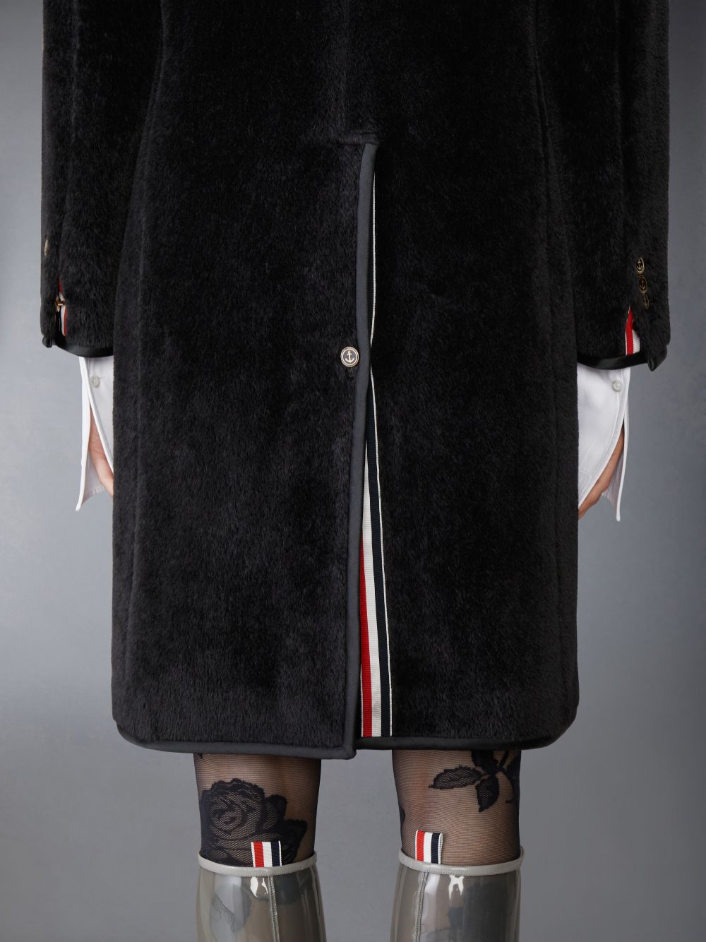 Thom Browne Brushed Alpaca Wool Satin Tipping Soft Shoulder Women Coats Black | LJY84W27296