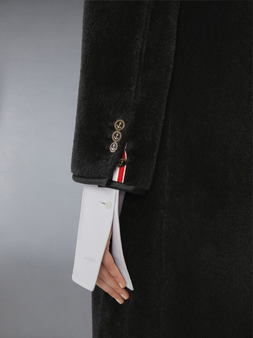 Thom Browne Brushed Alpaca Wool Satin Tipping Soft Shoulder Women Coats Black | LJY84W27296