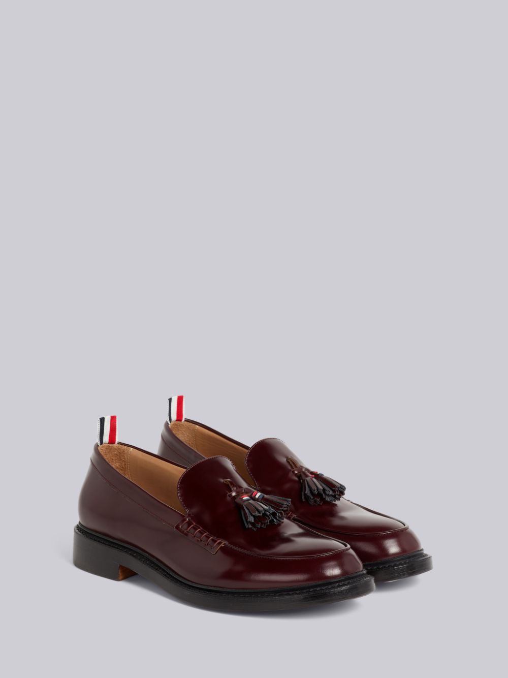 Thom Browne Burgundy Calf Leather Tassel Men Loafers Red | SNE12L12946