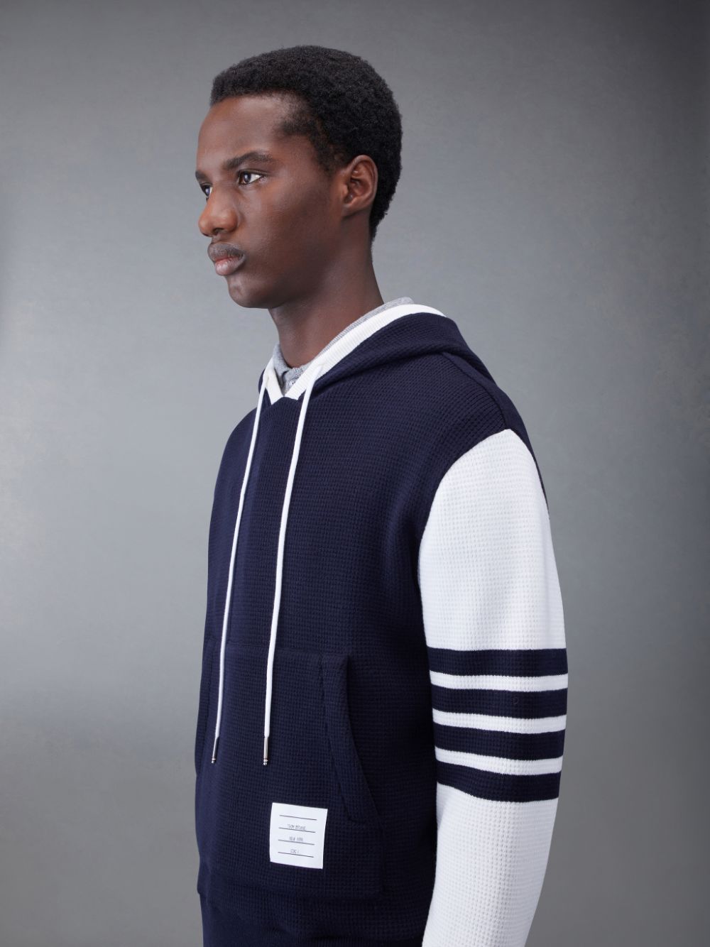 Thom Browne CASHMERE WAFFLE 2003 4-BAR Men Hoodie Blue | UCK63M12990