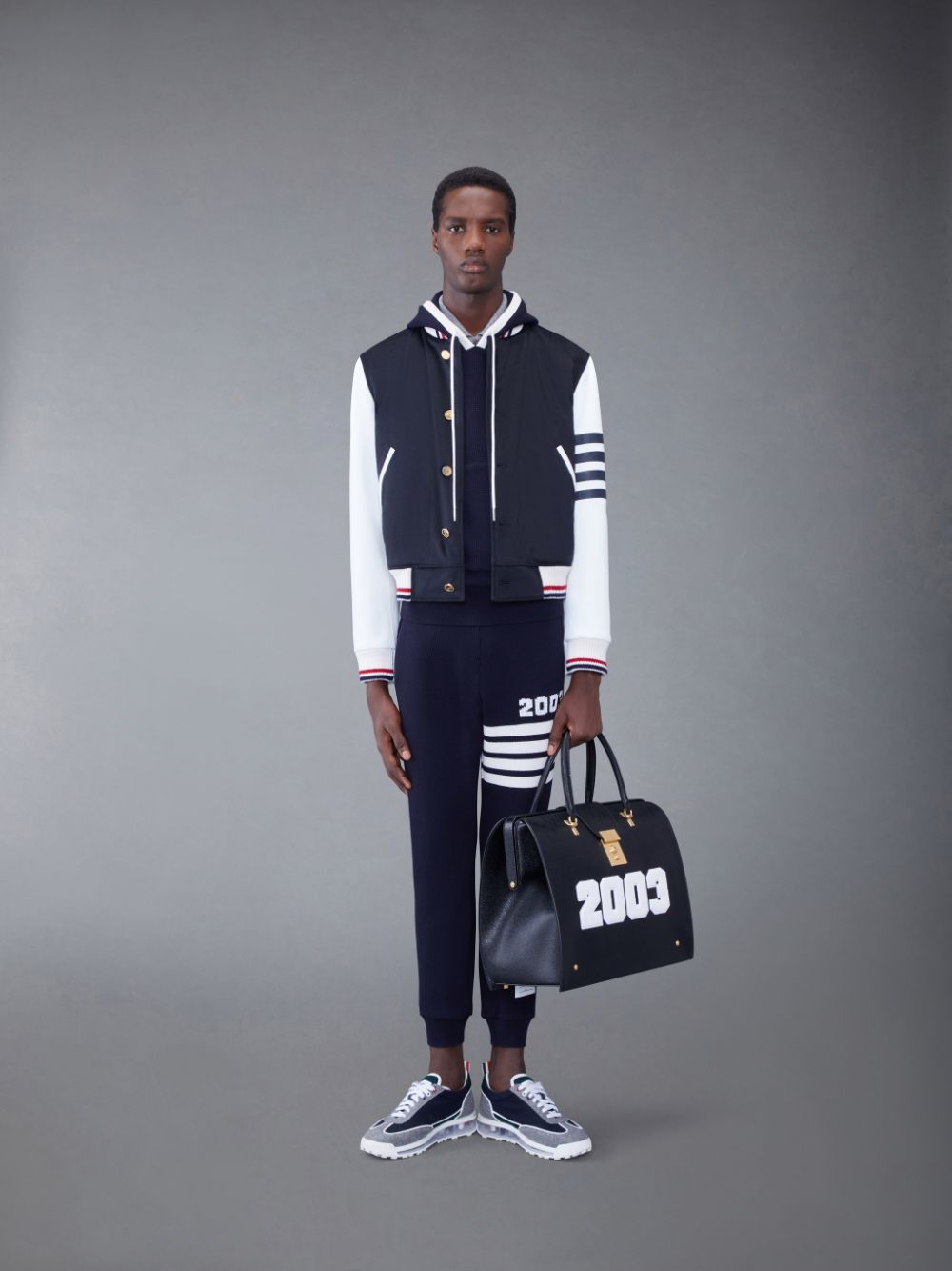 Thom Browne CASHMERE WAFFLE 2003 4-BAR Men Hoodie Blue | UCK63M12990