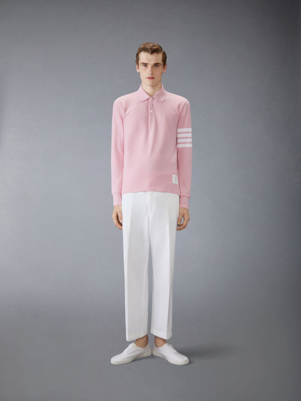 Thom Browne CLASSIC PIQUE 4-BAR Men Polo Shirt Pink | FAN97F07773