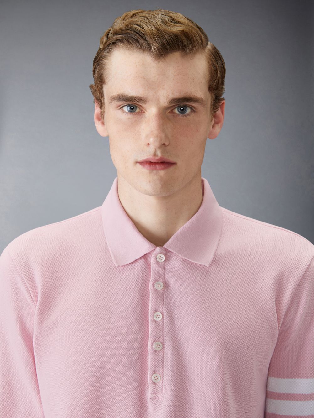 Thom Browne CLASSIC PIQUE 4-BAR Men Polo Shirt Pink | FAN97F07773