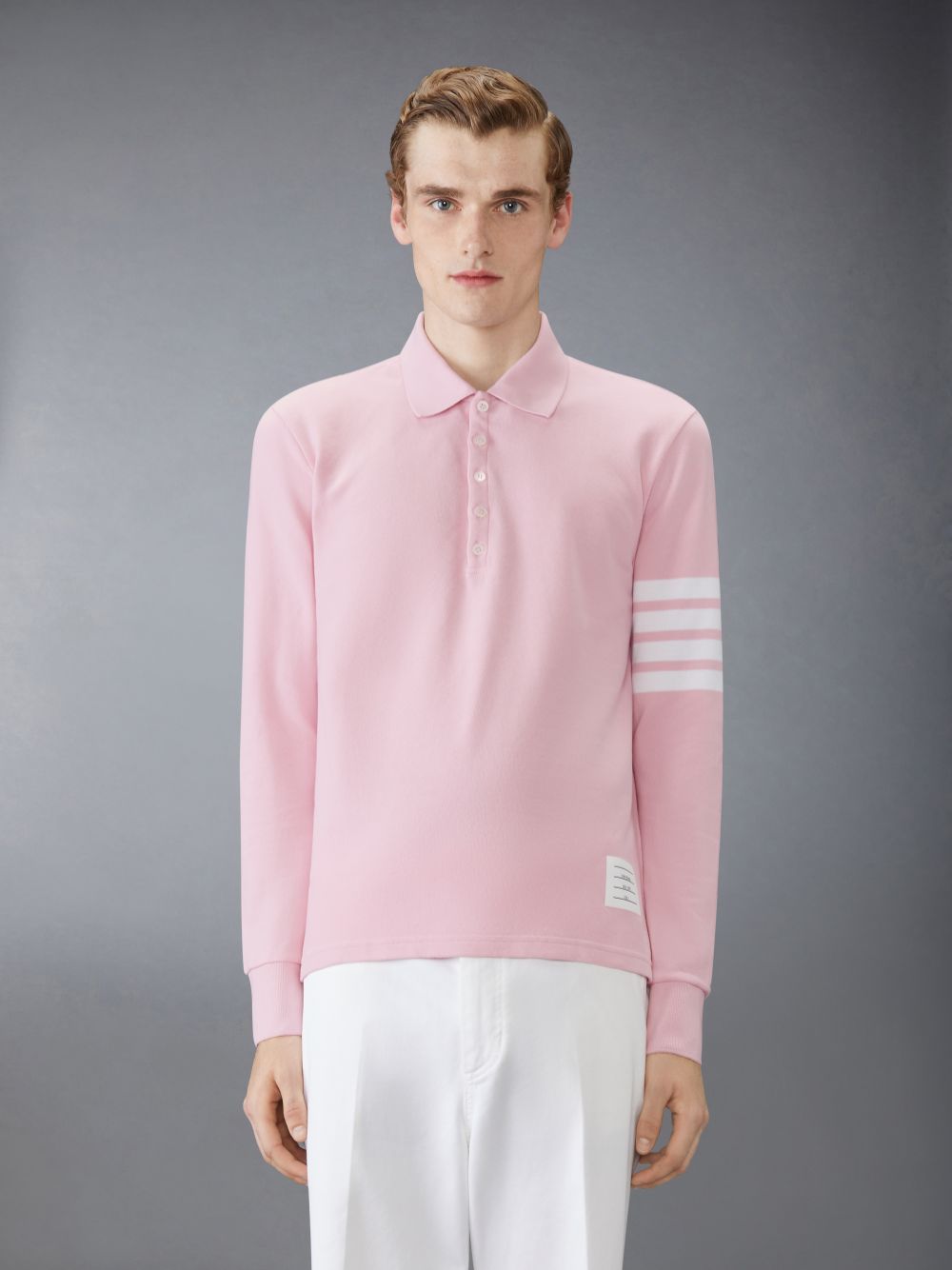 Thom Browne CLASSIC PIQUE 4-BAR Men Polo Shirt Pink | FAN97F07773