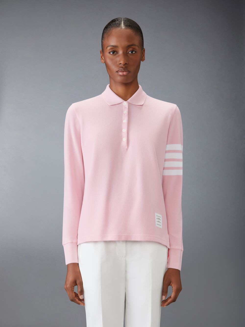 Thom Browne CLASSIC PIQUE 4-BAR Women Polo Shirt Pink | KCX77X99210