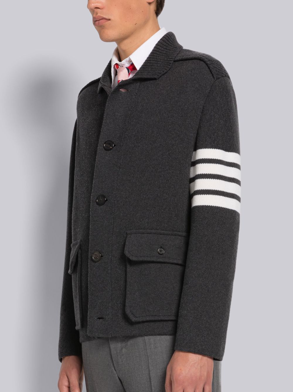 Thom Browne COTTON CASHMERE INTERLOCK 4-BAR POLO COLLAR Men Jackets Grey | XNO48B00333