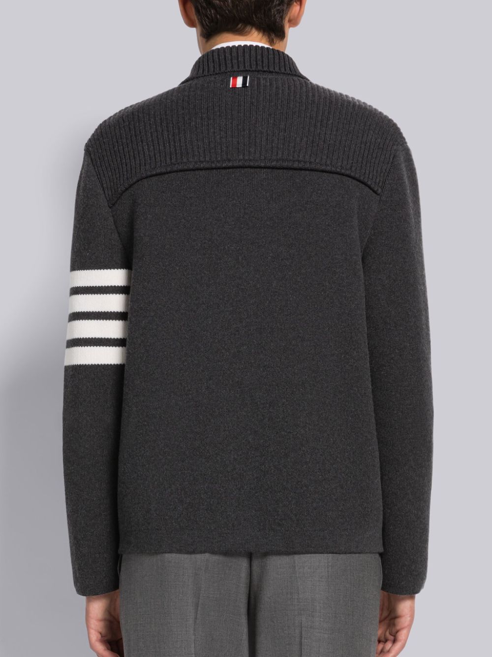 Thom Browne COTTON CASHMERE INTERLOCK 4-BAR POLO COLLAR Men Jackets Grey | XNO48B00333