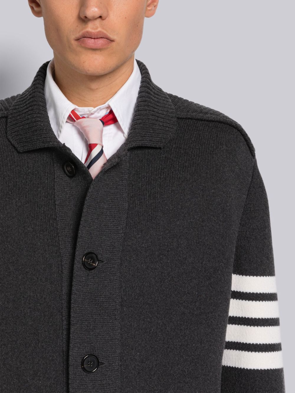 Thom Browne COTTON CASHMERE INTERLOCK 4-BAR POLO COLLAR Men Jackets Grey | XNO48B00333