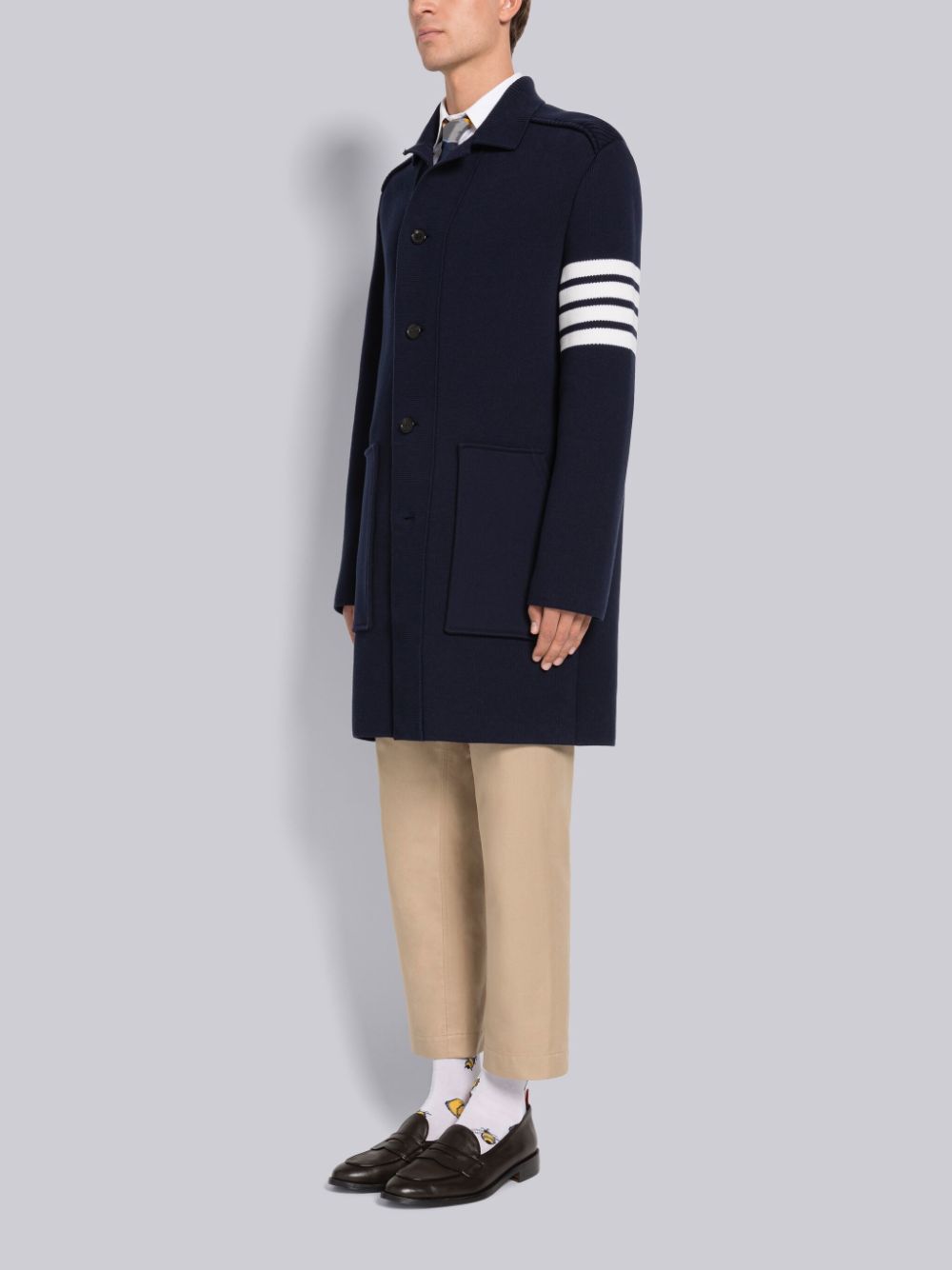 Thom Browne COTTON CASHMERE INTERLOCK 4-BAR POLO COLLAR Men Coats Blue | IQV50X54854