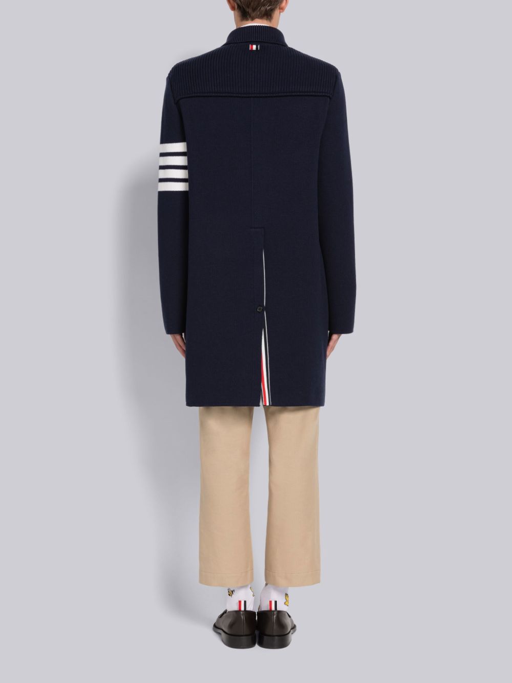 Thom Browne COTTON CASHMERE INTERLOCK 4-BAR POLO COLLAR Men Coats Blue | IQV50X54854