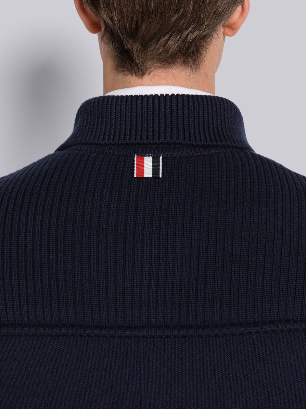 Thom Browne COTTON CASHMERE INTERLOCK 4-BAR POLO COLLAR Men Coats Blue | IQV50X54854