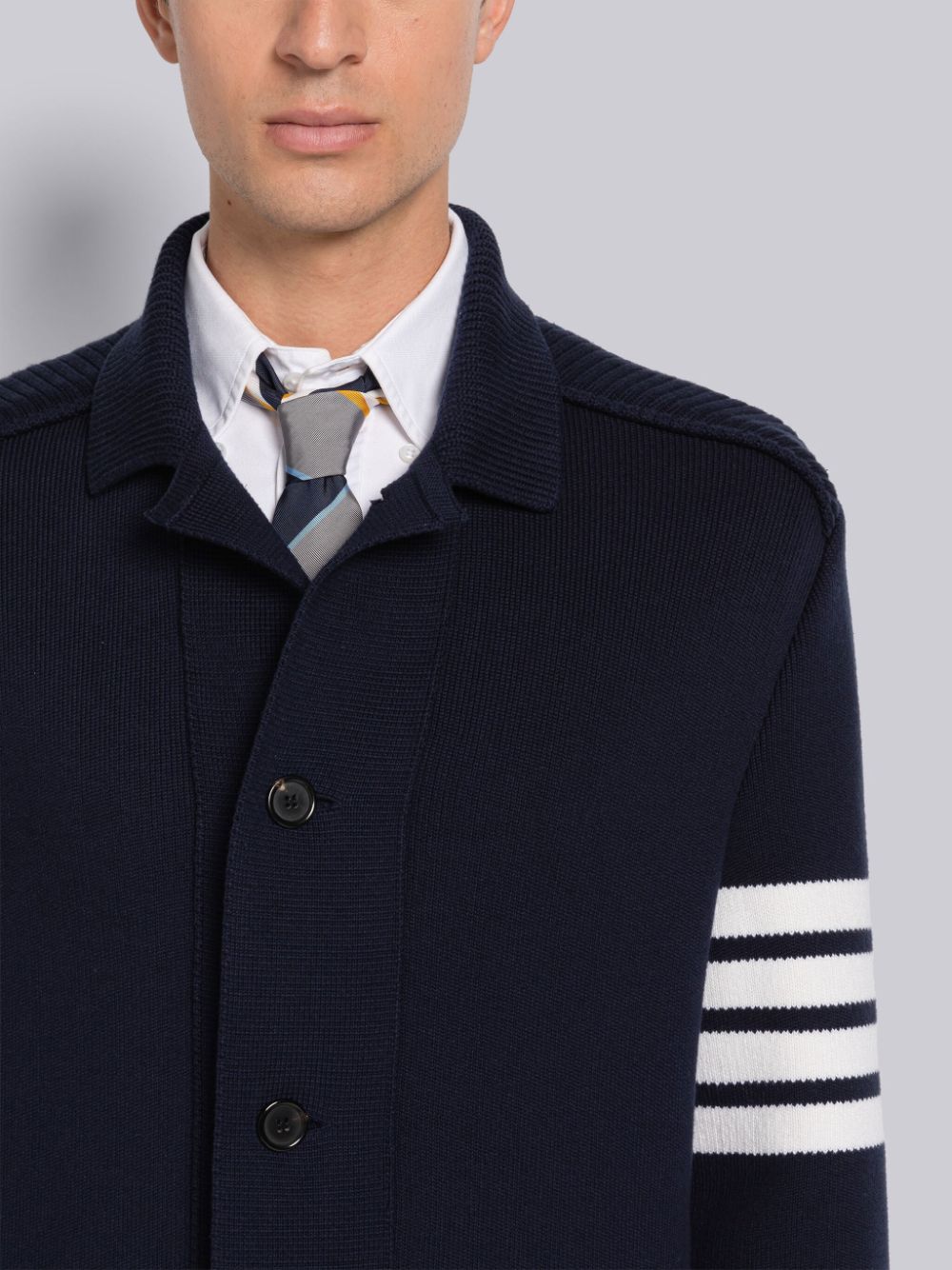 Thom Browne COTTON CASHMERE INTERLOCK 4-BAR POLO COLLAR Men Coats Blue | IQV50X54854