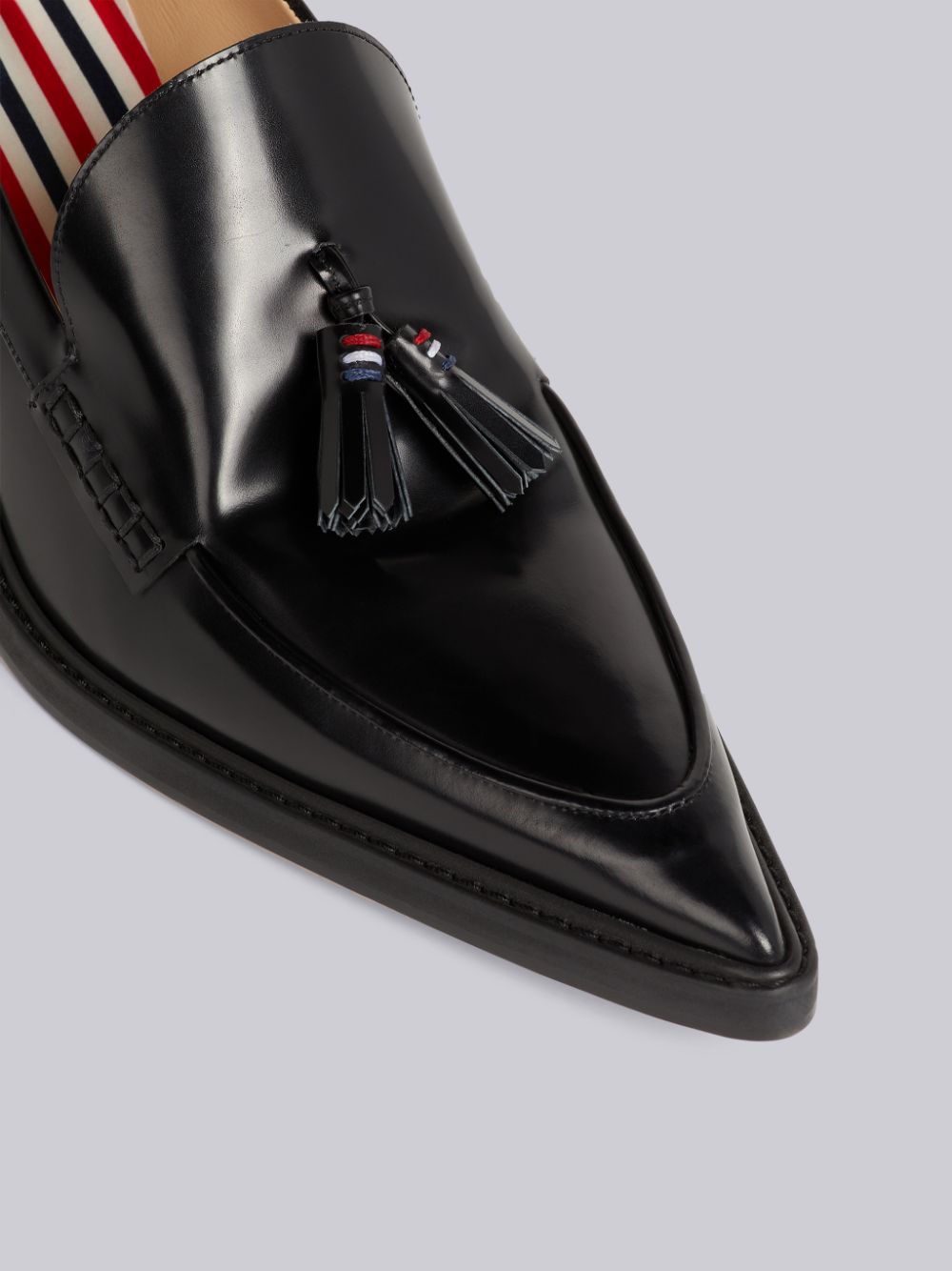 Thom Browne Calf Leather 50mm Curved Heel Tassel Women Loafers Black | UTY18I17299