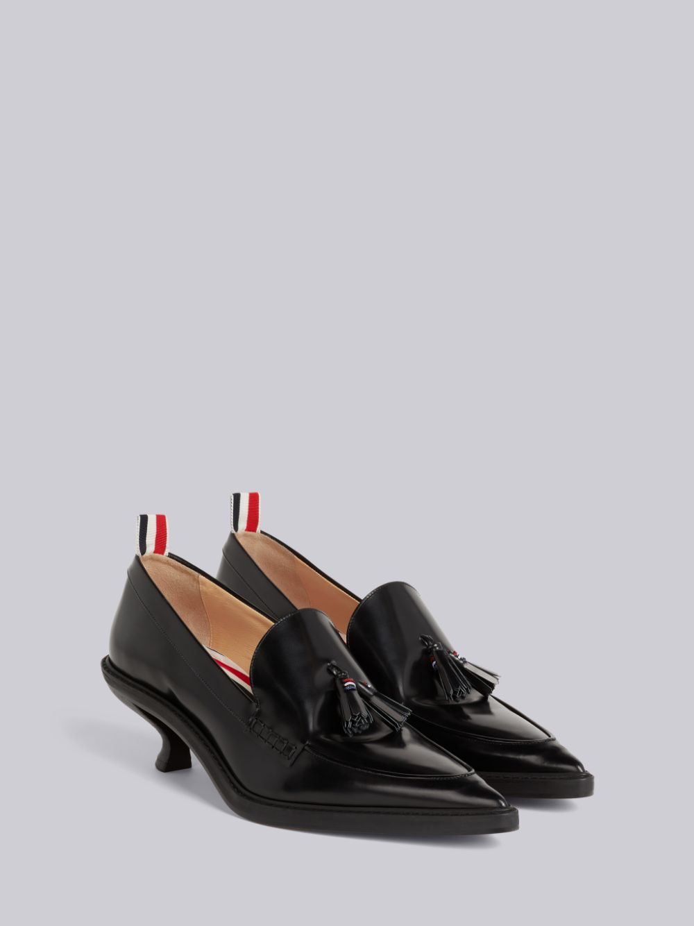 Thom Browne Calf Leather 50mm Curved Heel Tassel Women Loafers Black | UTY18I17299