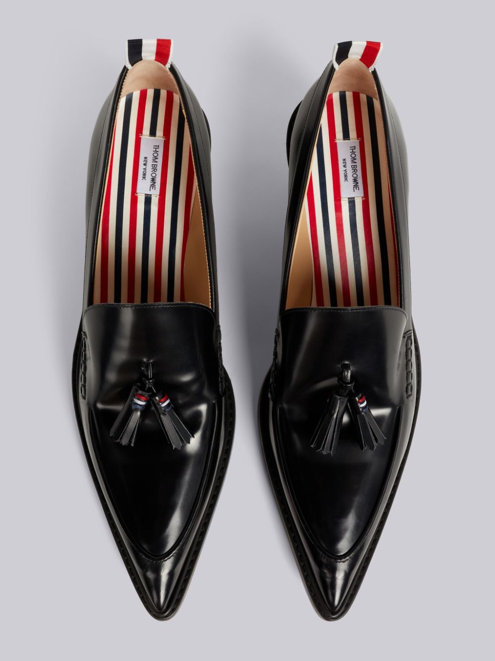 Thom Browne Calf Leather 50mm Curved Heel Tassel Women Loafers Black | UTY18I17299