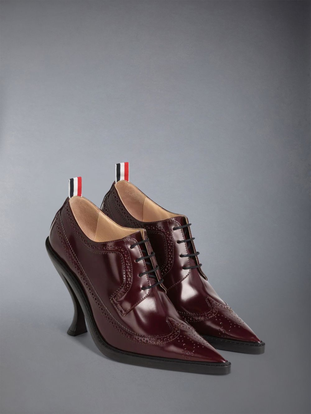 Thom Browne Calf Leather Curved Heel Longwing Women Brogue Shoes Brown | XDZ91M21717