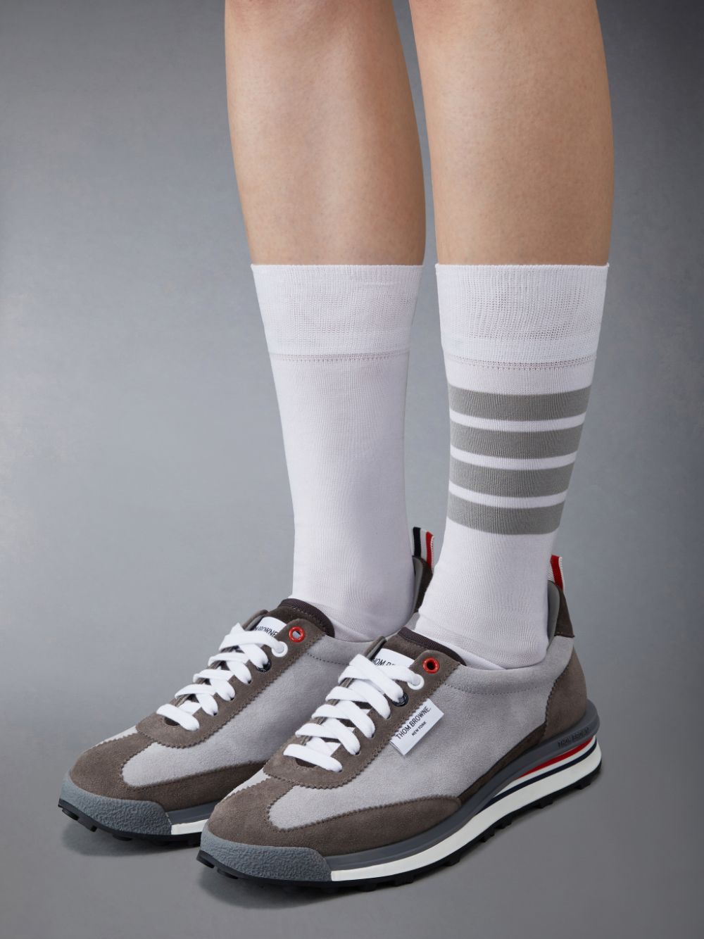 Thom Browne Calf Suede Tech Runner Women Sneakers Grey | HPI66M55706