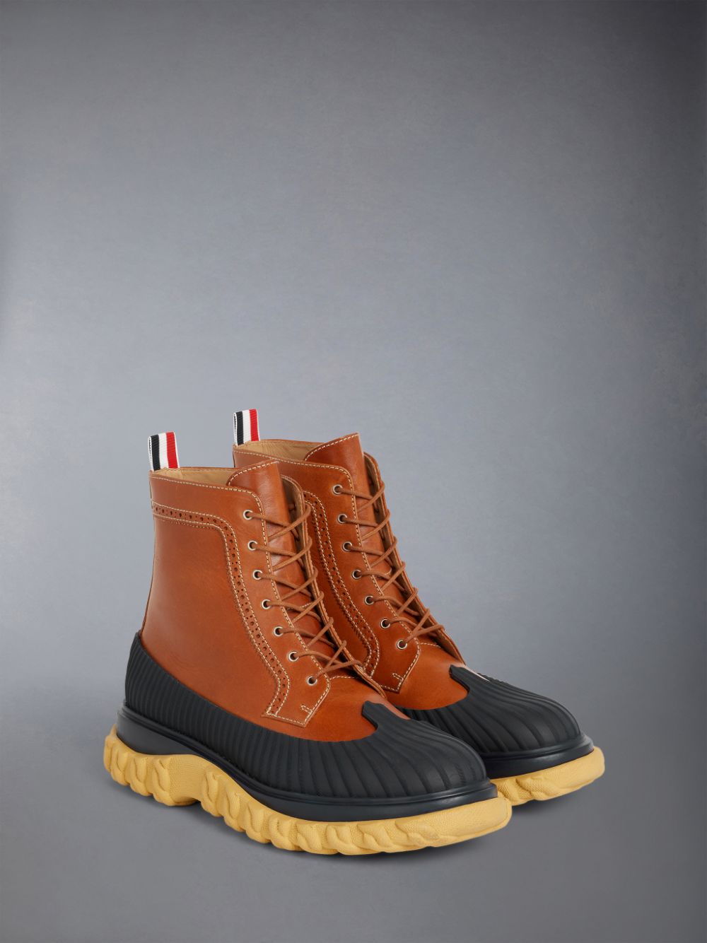 Thom Browne Camel Calf Leather Rubber Sole Longwing Duck Men Boots Brown | KTW74F22071