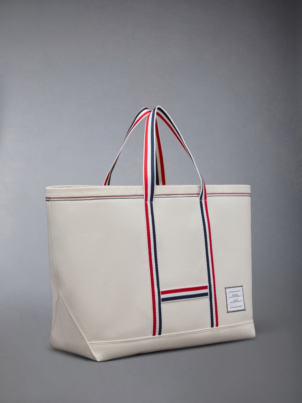 Thom Browne Canvas Stripe Medium Tool Men Tote Bags White | FQE74K06632