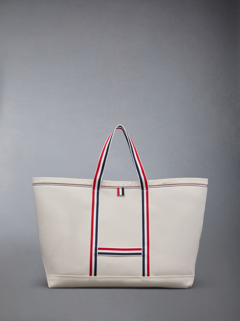 Thom Browne Canvas Stripe Medium Tool Men Tote Bags White | FQE74K06632