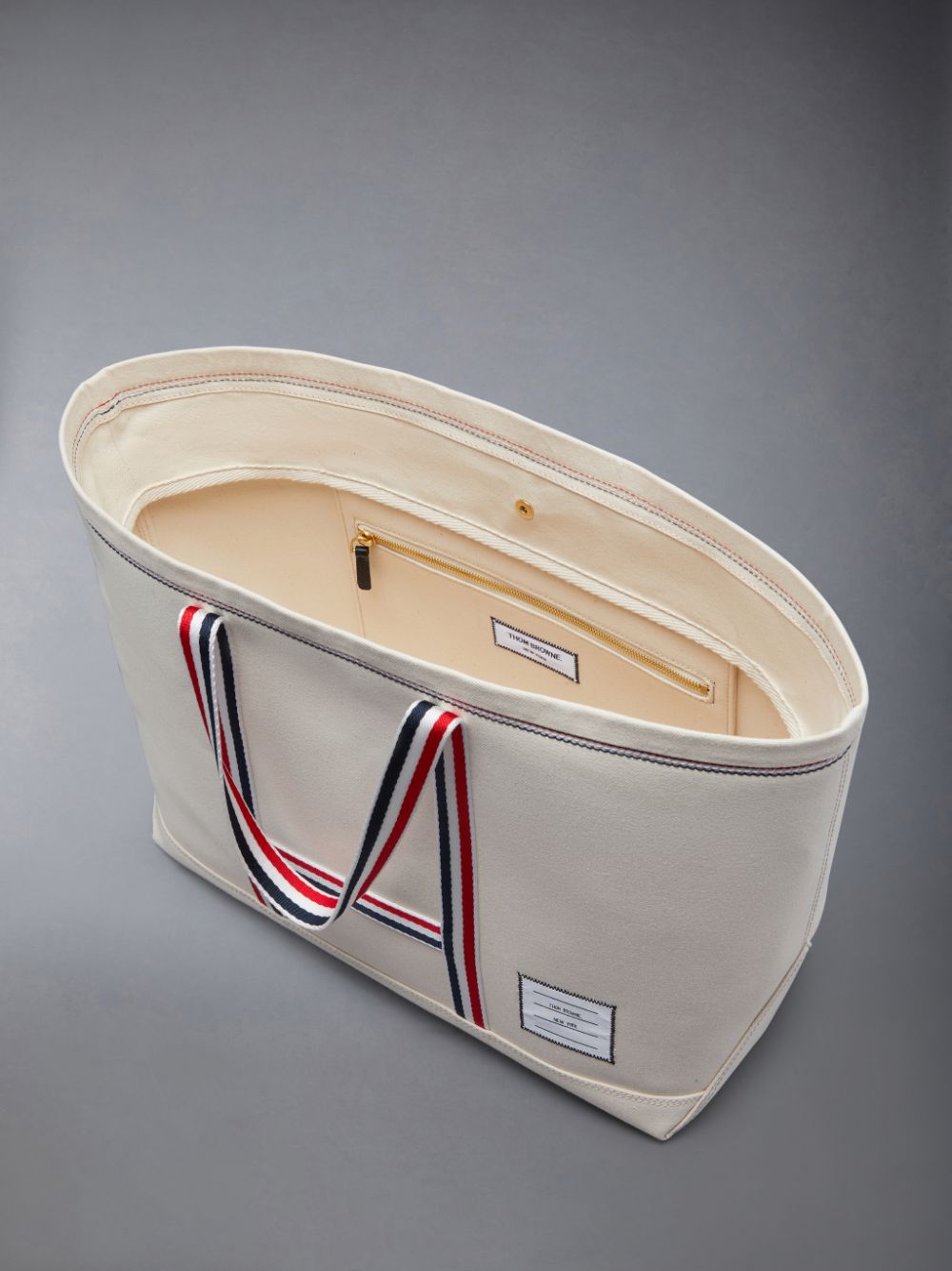 Thom Browne Canvas Stripe Medium Tool Men Tote Bags White | FQE74K06632