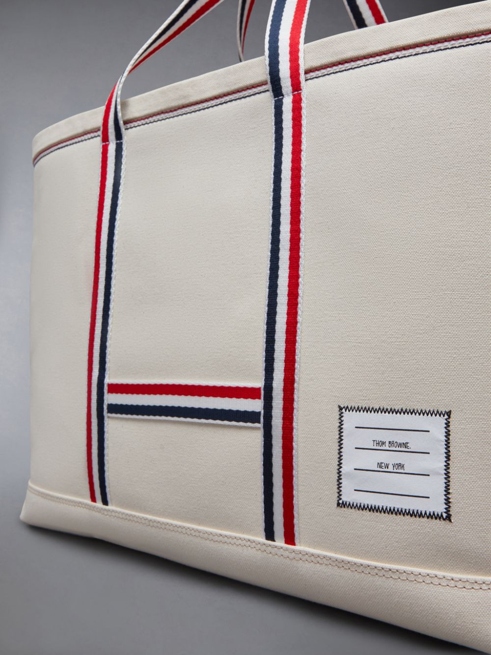 Thom Browne Canvas Stripe Medium Tool Men Tote Bags White | FQE74K06632