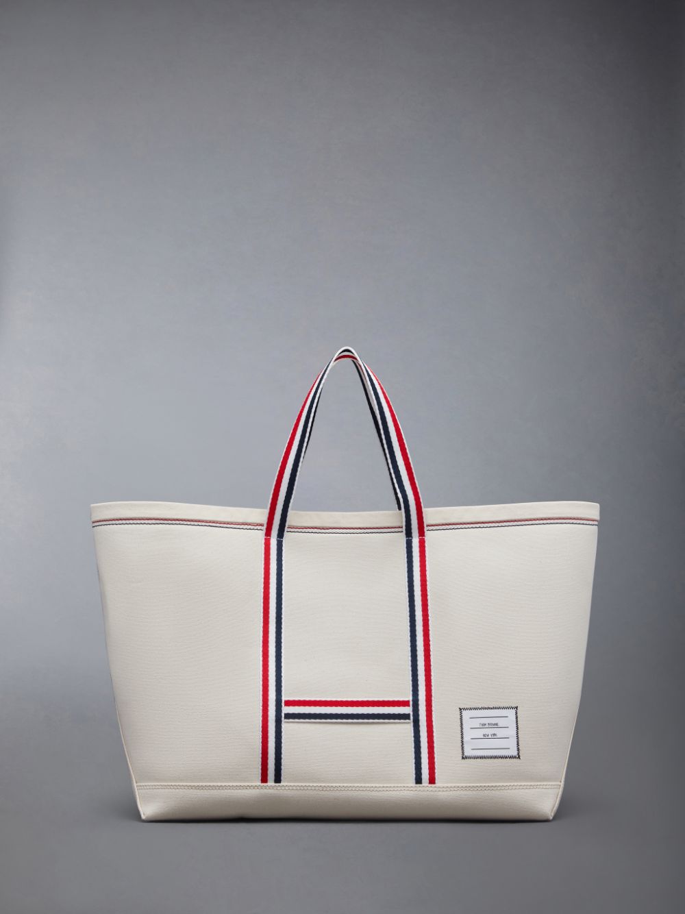 Thom Browne Canvas Stripe Medium Tool Women Tote Bags White | SQP51X27243