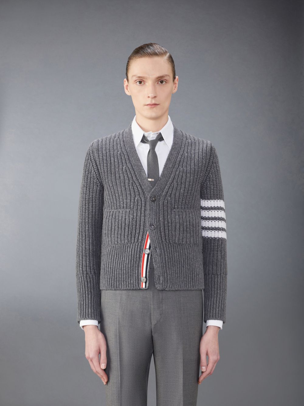 Thom Browne Cashmere 4-Bar Classic Men Cardigan Grey | UDS91V10532