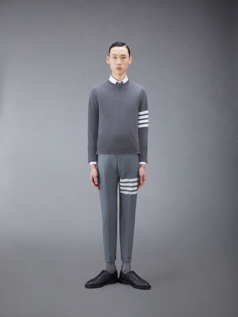 Thom Browne Cashmere 4-Bar Classic Men Pullover Grey | JIN62A43432