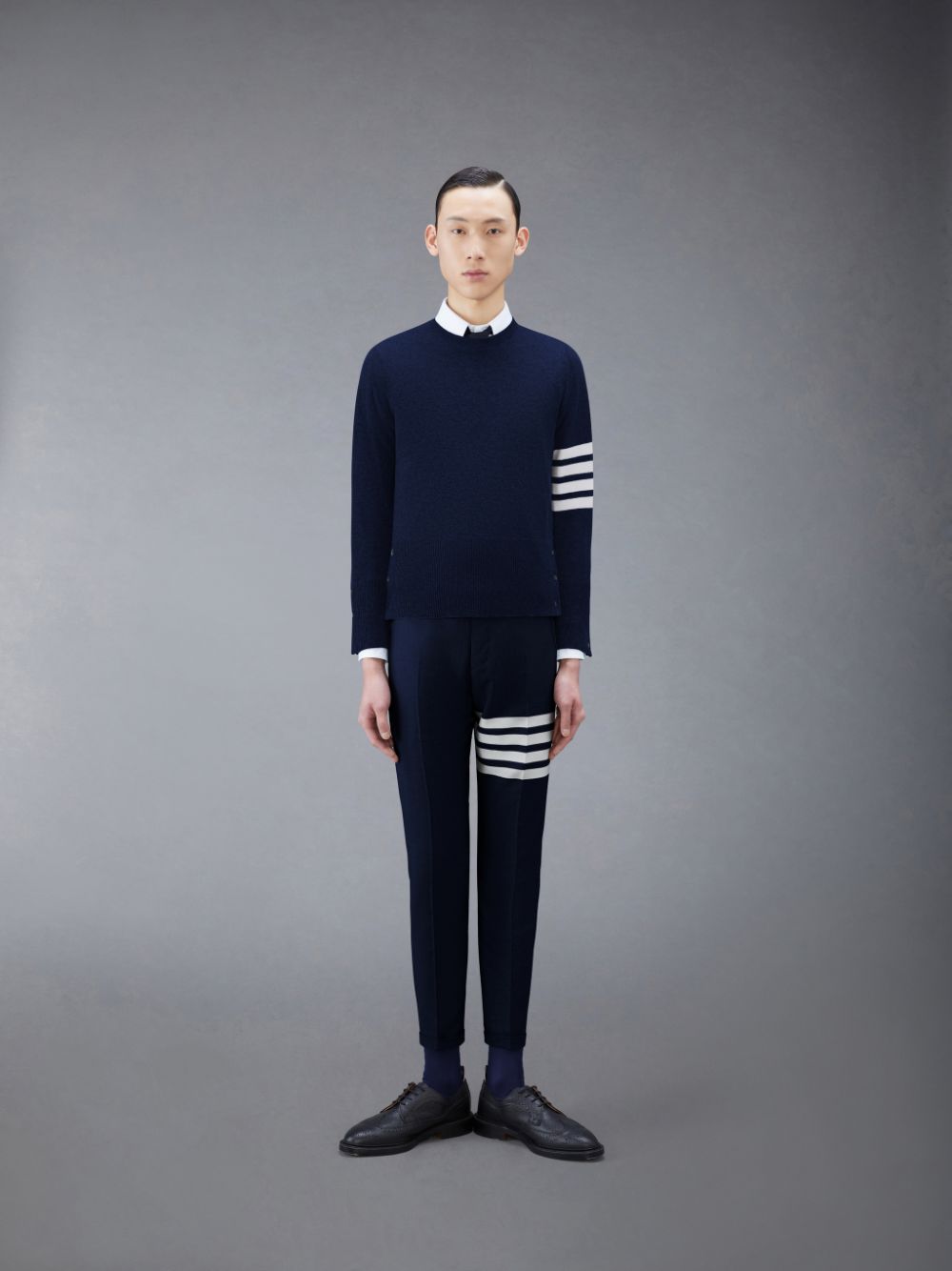 Thom Browne Cashmere 4-Bar Classic Men Pullover Blue | NDR98P76484