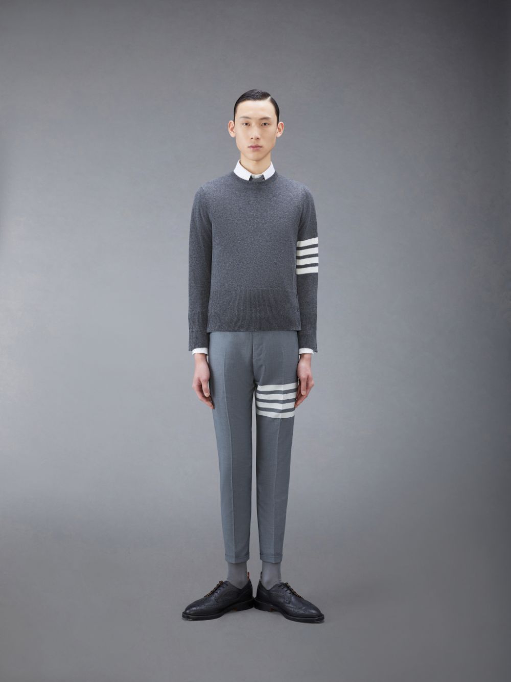 Thom Browne Cashmere 4-Bar Classic Men Pullover Grey | MBY33M68238