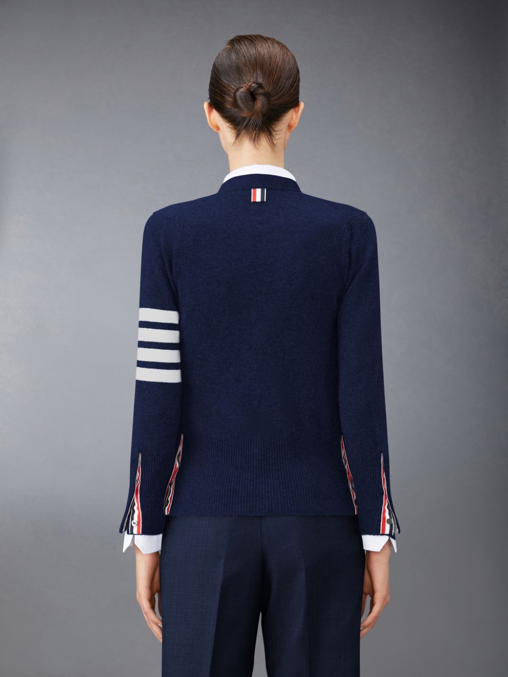 Thom Browne Cashmere 4-Bar Classic V-Neck Women Cardigan Blue | FHI12R49607