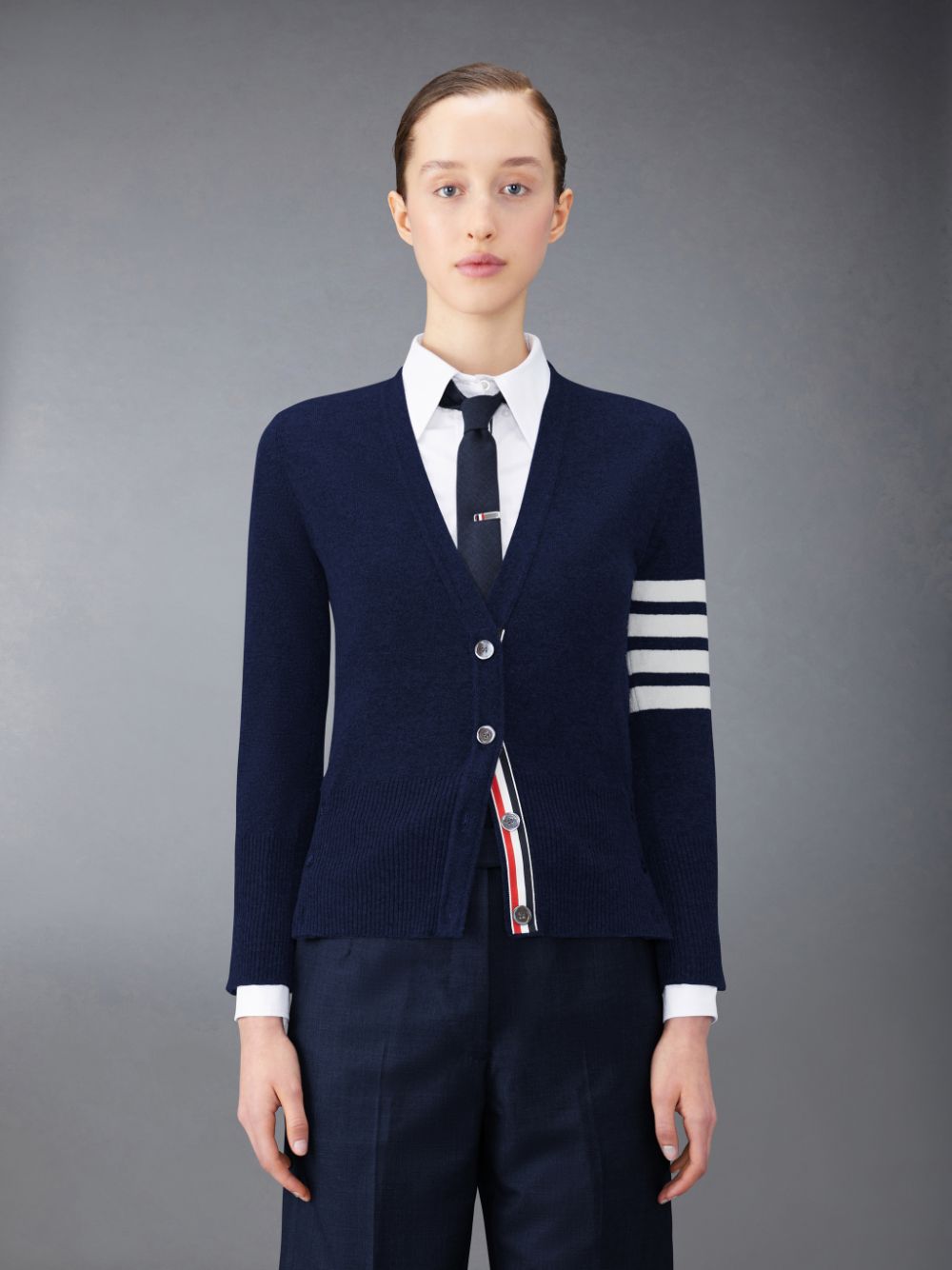 Thom Browne Cashmere 4-Bar Classic V-Neck Women Cardigan Blue | FHI12R49607