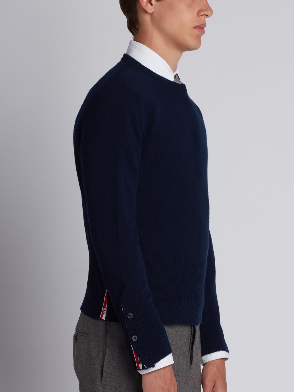 Thom Browne Cashmere 4-bar Short Crew Neck Men Pullover Navy | ZTD20O41943